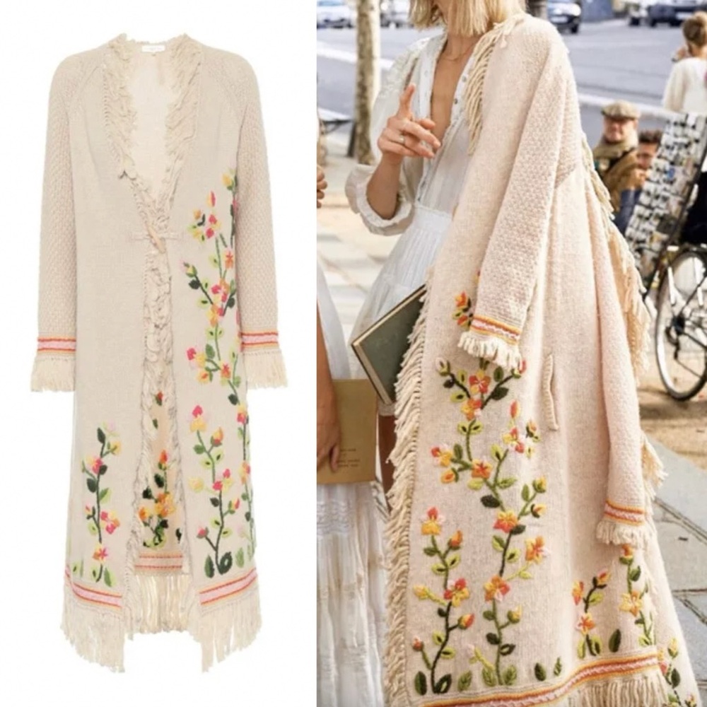 LoveShackFancy Cream Floral Cardigan